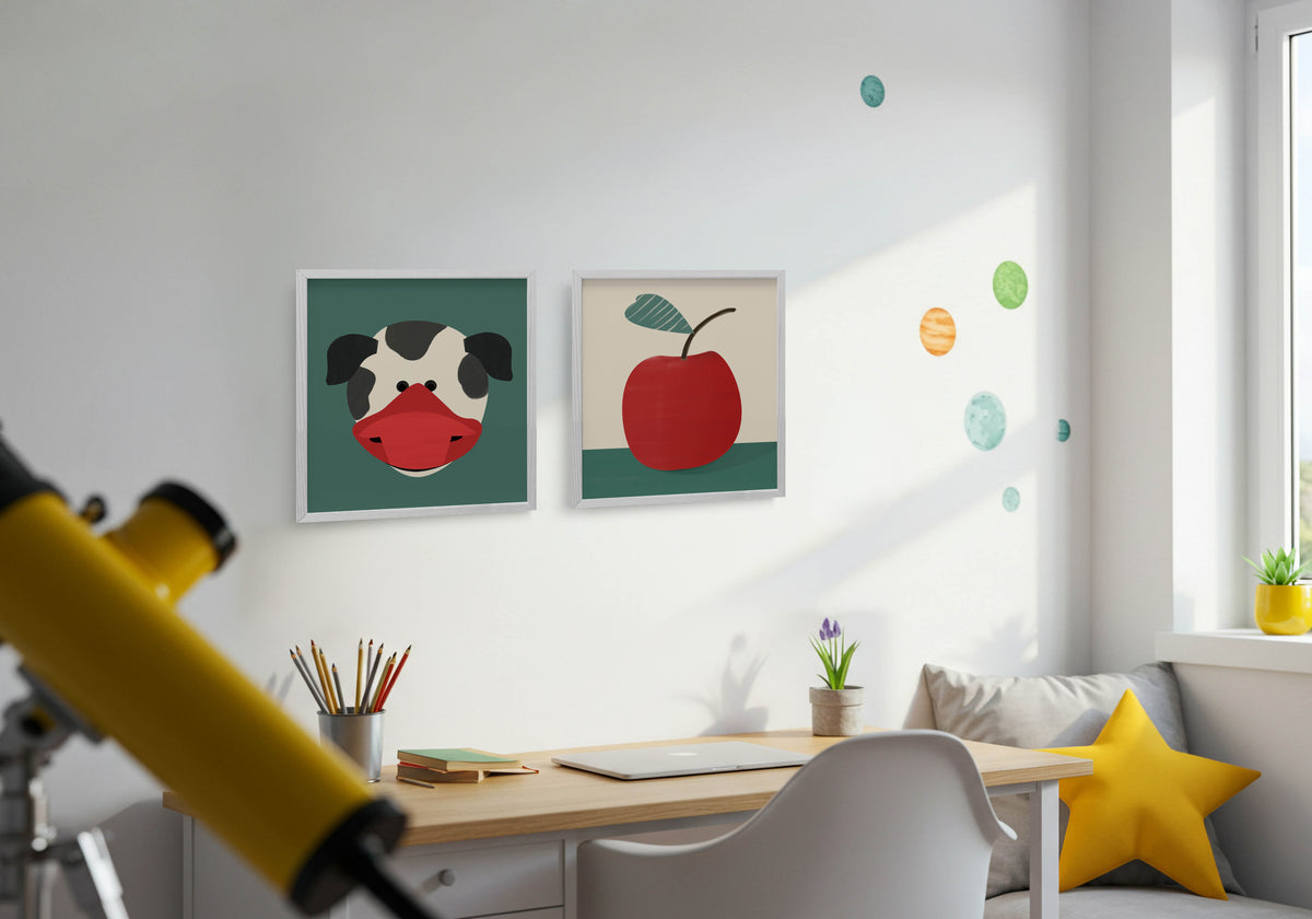 Elma ve İnek - Çocuk Odası Çerçeveli Poster Seti