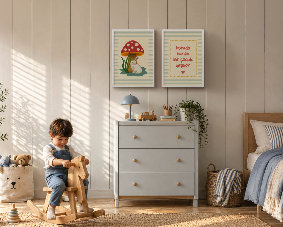 Harika Çocuk Ormanda - Çocuk Odası Çerçeveli Poster Seti