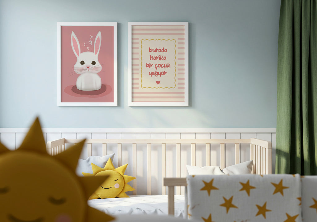 Harika Çocuk ve Tavşan - Çocuk Odası Çerçeveli Poster Seti