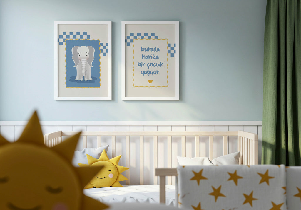 Harika Çocuk ve Utangaç Fil - Çocuk Odası Çerçeveli Poster Seti